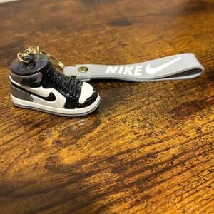 🔴Black and White Sneaker Keychain with Gray Strap